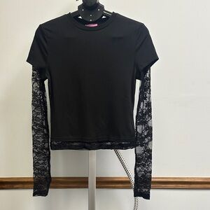 NWT Women’s Black Lace Sleeve Layered Top